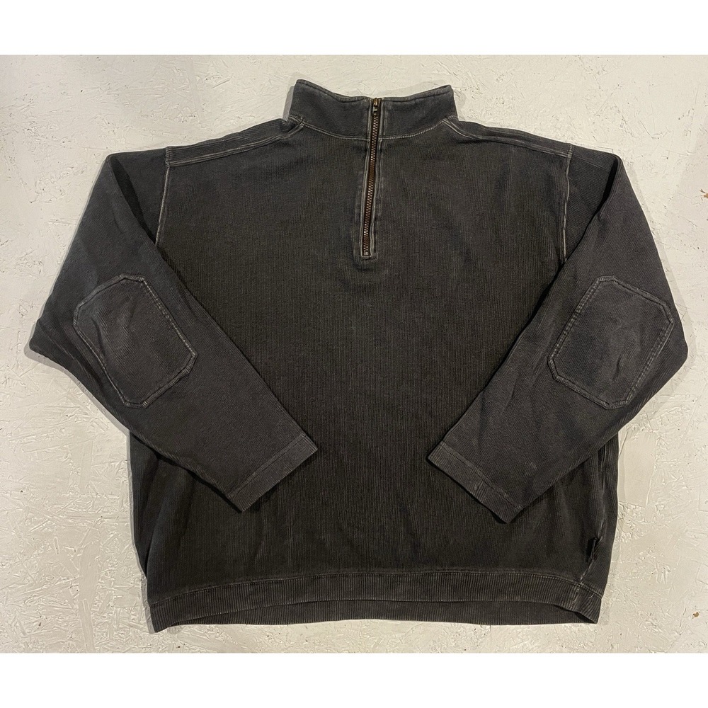 Woolrich Sweater Men's Large Gray 1/4‎ Zip Pullover Elbow Patches Long Sleeve